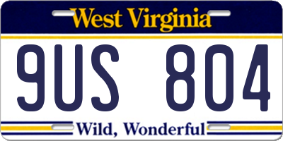 WV license plate 9US804