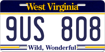WV license plate 9US808