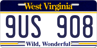 WV license plate 9US908
