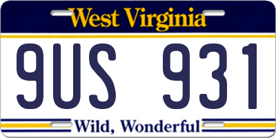 WV license plate 9US931