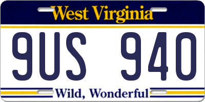 WV license plate 9US940