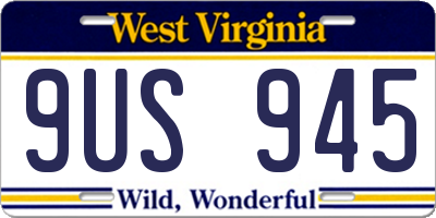 WV license plate 9US945