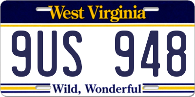WV license plate 9US948