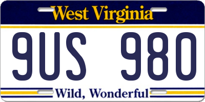 WV license plate 9US980