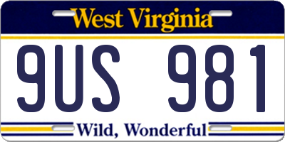 WV license plate 9US981
