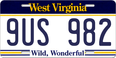 WV license plate 9US982