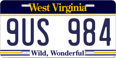 WV license plate 9US984