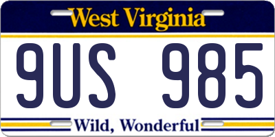 WV license plate 9US985
