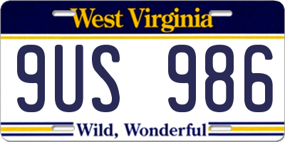 WV license plate 9US986