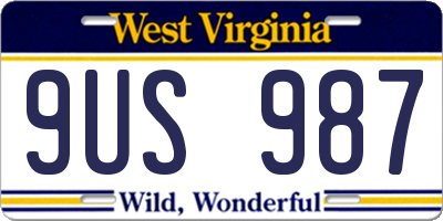 WV license plate 9US987