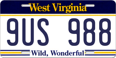 WV license plate 9US988