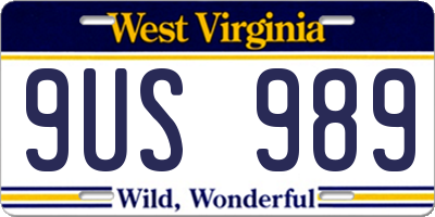 WV license plate 9US989