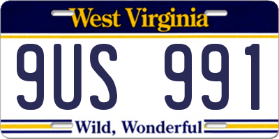 WV license plate 9US991