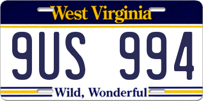 WV license plate 9US994