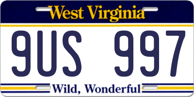 WV license plate 9US997