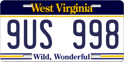 WV license plate 9US998