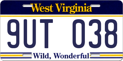 WV license plate 9UT038
