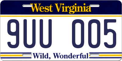 WV license plate 9UU005