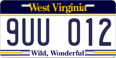 WV license plate 9UU012