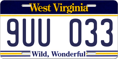 WV license plate 9UU033