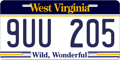 WV license plate 9UU205