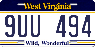 WV license plate 9UU494