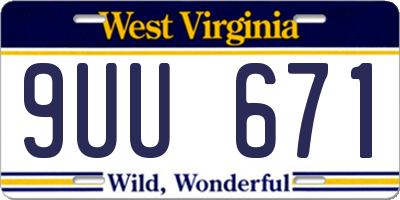 WV license plate 9UU671