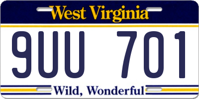 WV license plate 9UU701