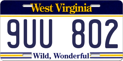 WV license plate 9UU802