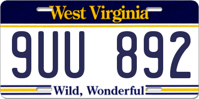 WV license plate 9UU892