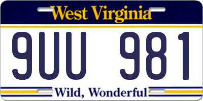 WV license plate 9UU981