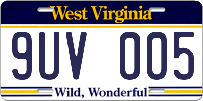WV license plate 9UV005