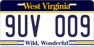 WV license plate 9UV009