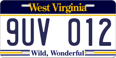 WV license plate 9UV012