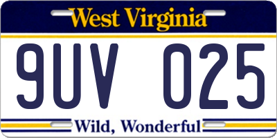 WV license plate 9UV025