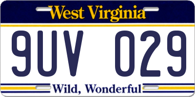 WV license plate 9UV029