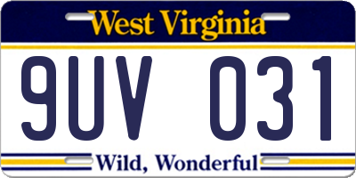 WV license plate 9UV031