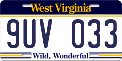WV license plate 9UV033