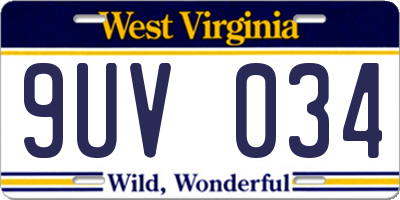 WV license plate 9UV034