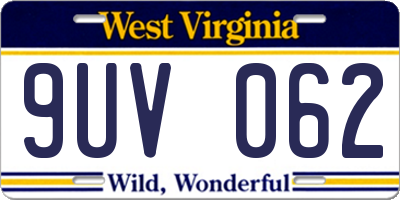 WV license plate 9UV062