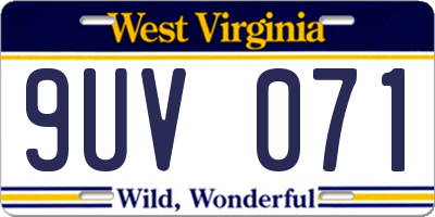 WV license plate 9UV071