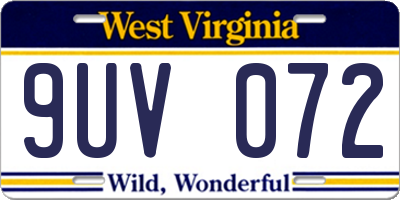 WV license plate 9UV072