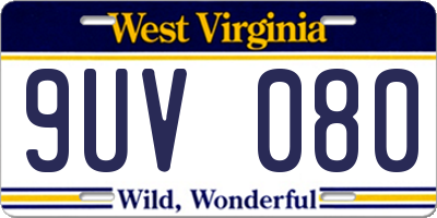 WV license plate 9UV080