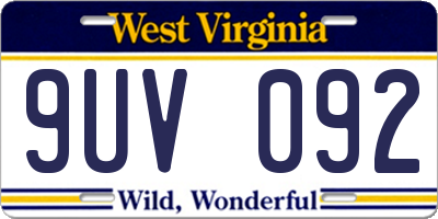 WV license plate 9UV092