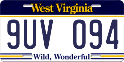 WV license plate 9UV094