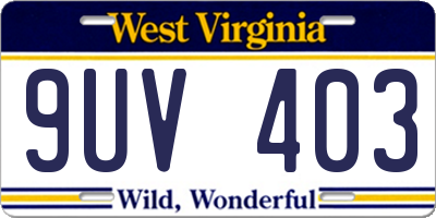 WV license plate 9UV403