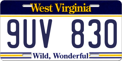 WV license plate 9UV830