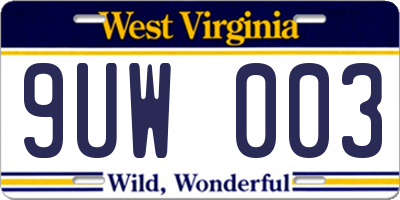 WV license plate 9UW003
