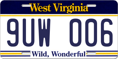 WV license plate 9UW006