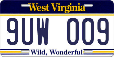 WV license plate 9UW009